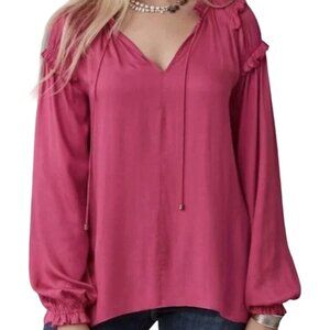 Sundance Womens Blouse Sz Meduim Red Ruffle Long Sleeve Rayon so in love peasant